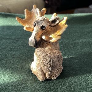 Vintage Stone Critters Moose Retired Figurine with Glass Eyes 4" High